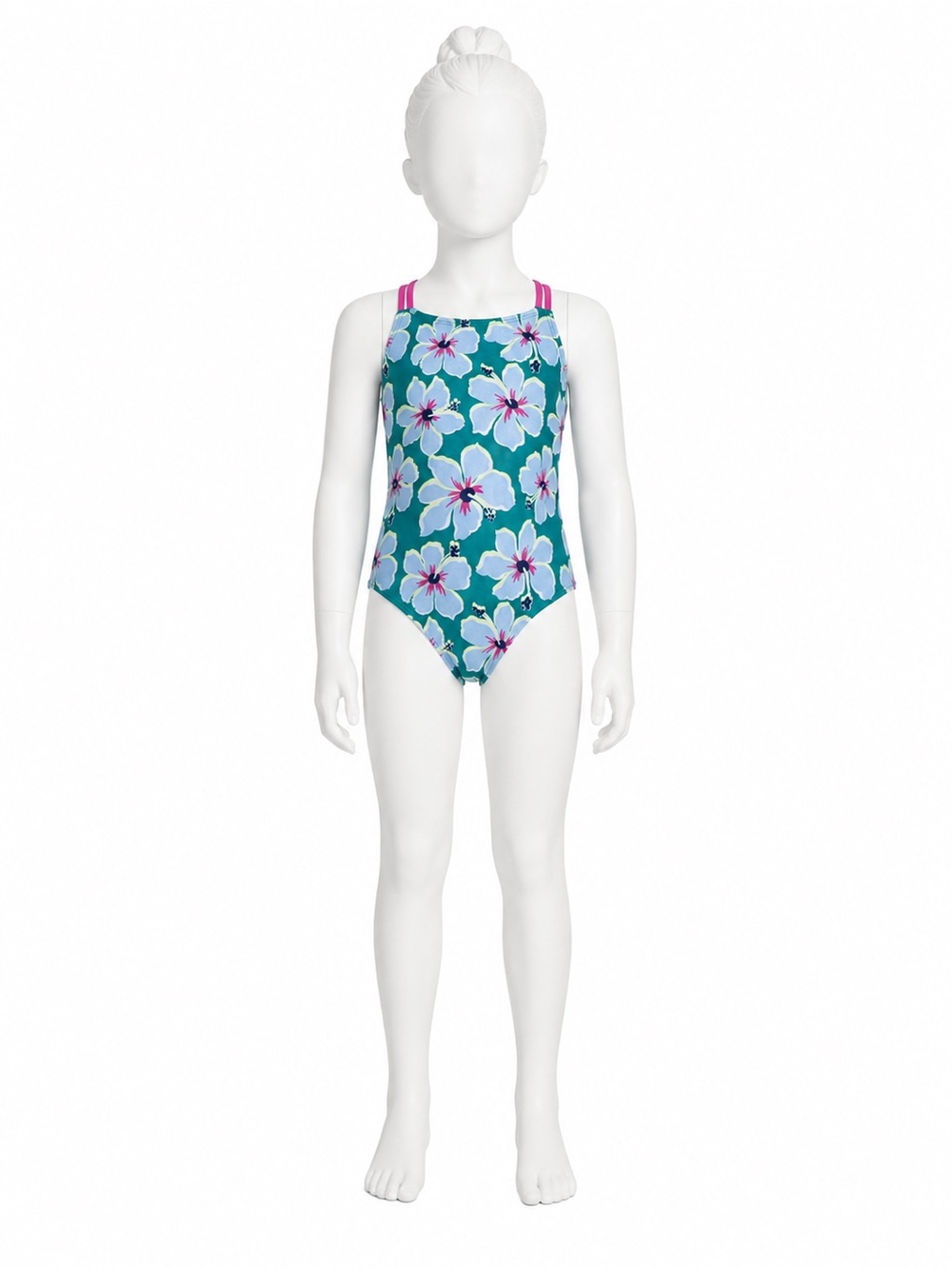 ☀️wonder nation Teal Floral One-Piece Swimsuit with Pink Straps